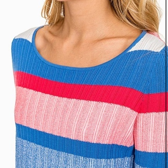 - NWT Southern Tide Rose Blue White Rosalie Peplum Wide Stripe Ribbed Sweater - Picture 3 of 9